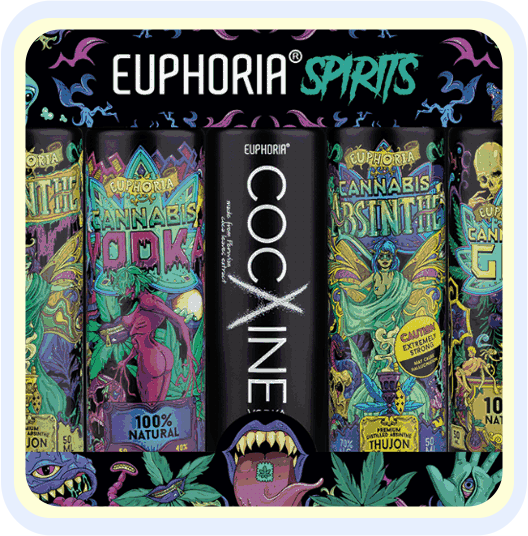 EUPHORIA SPIRITS CANNABIS ABSINTHE CANABIS GIN CANABIS WODKA COCXINE VODKA