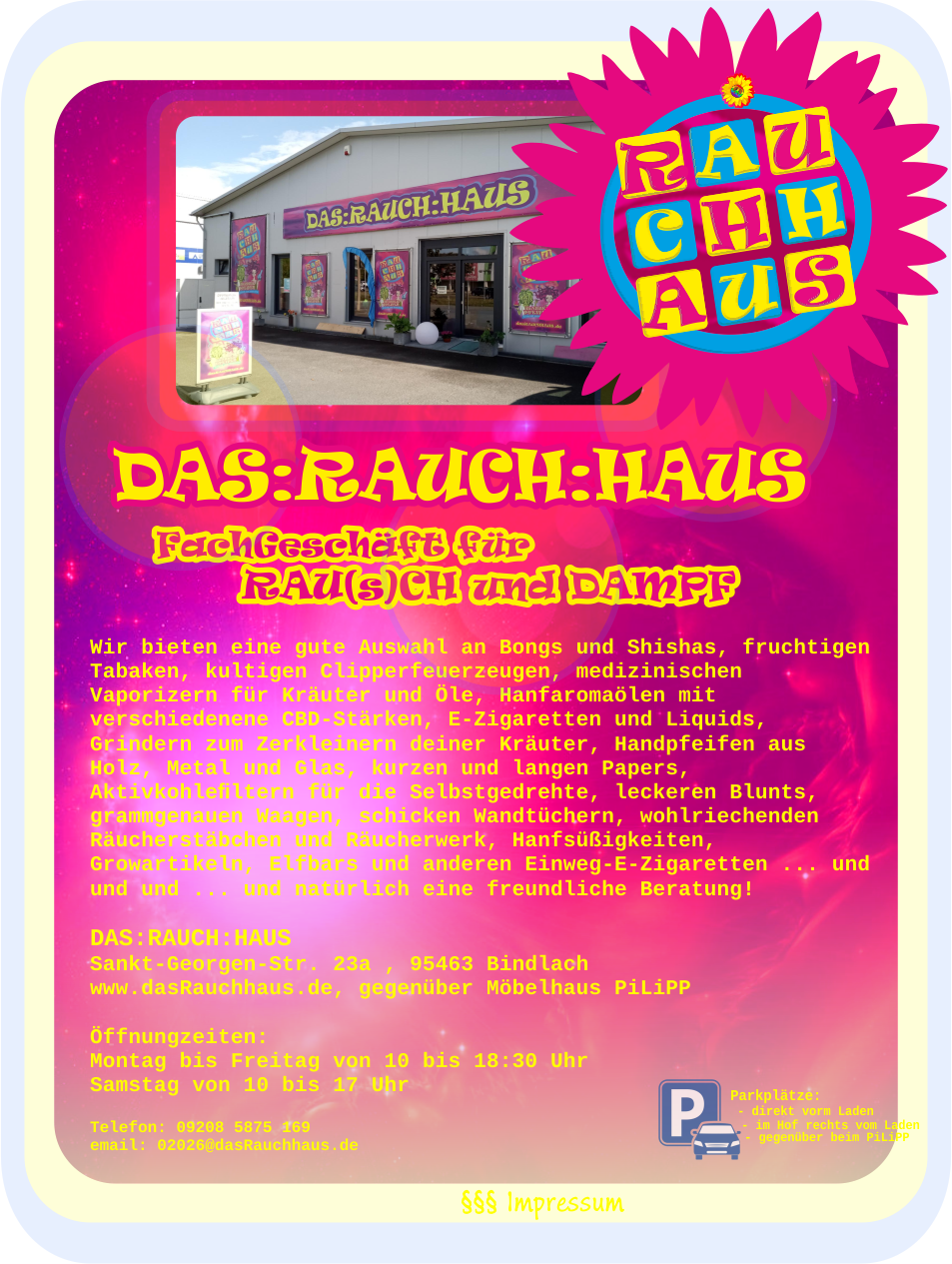 RAUCHHAUS BINDLACH ADRESSE OEFFNUNGSZEITEN WARENANGEBOT 09 2026